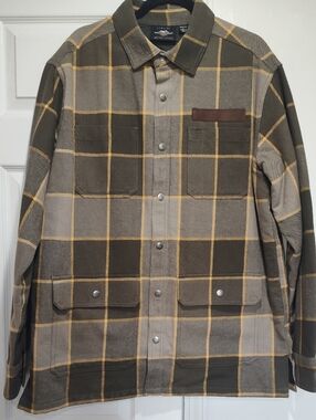 Harley-Davidson Olive Plaid Shirt Jacket In Size Large